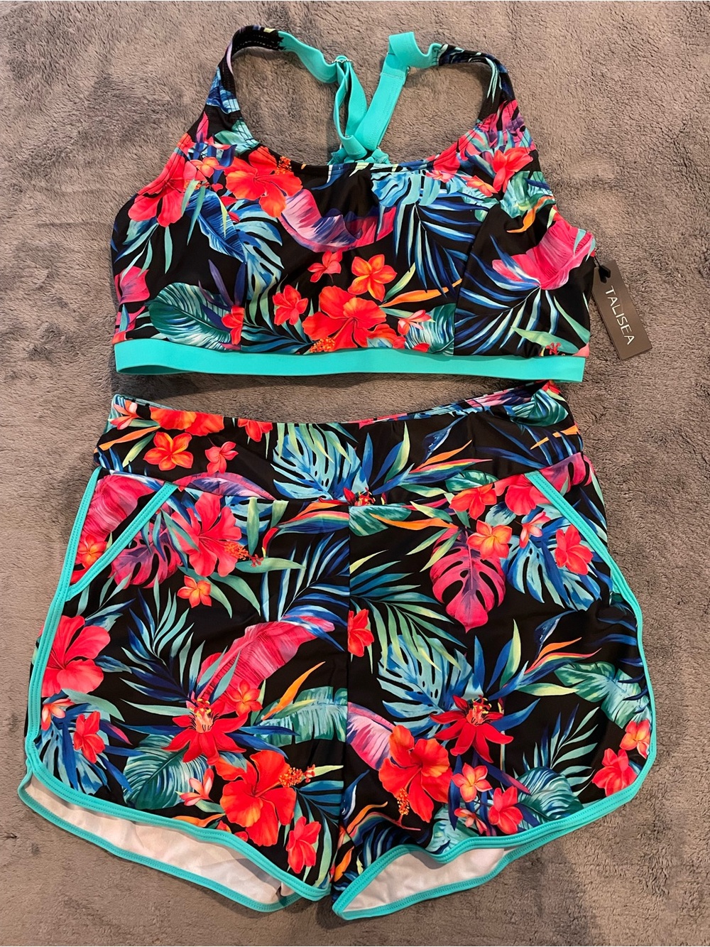 Talisea Three Piece Tankini Swimsuit Women’s Size L Floral Padded - Picture 2 of 11